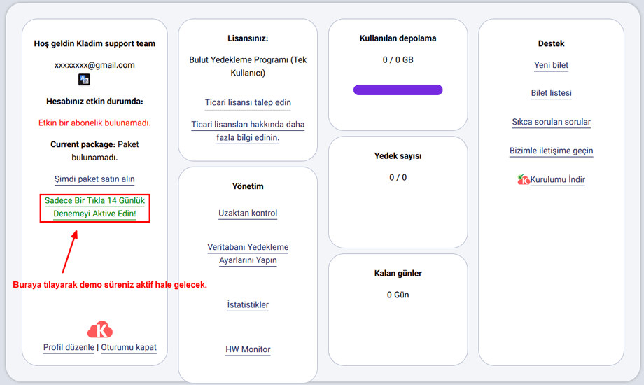 Demo'yu Aktifleştir butonu