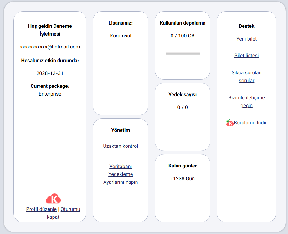 Kladim dashboard sayfası