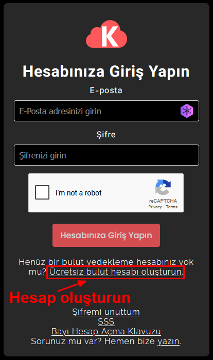 Kladim giriş / kayıt ekranı